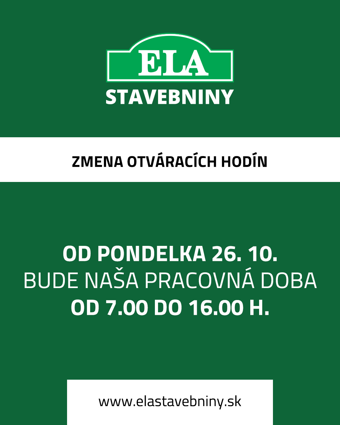 Zmena otváracích hodín Zmena otváracích hodín